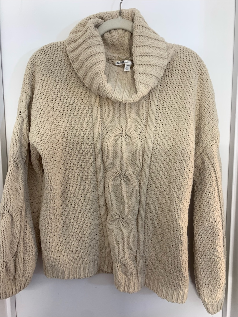 Seven7 Chunky Cable Turtleneck Sweater - Cream
